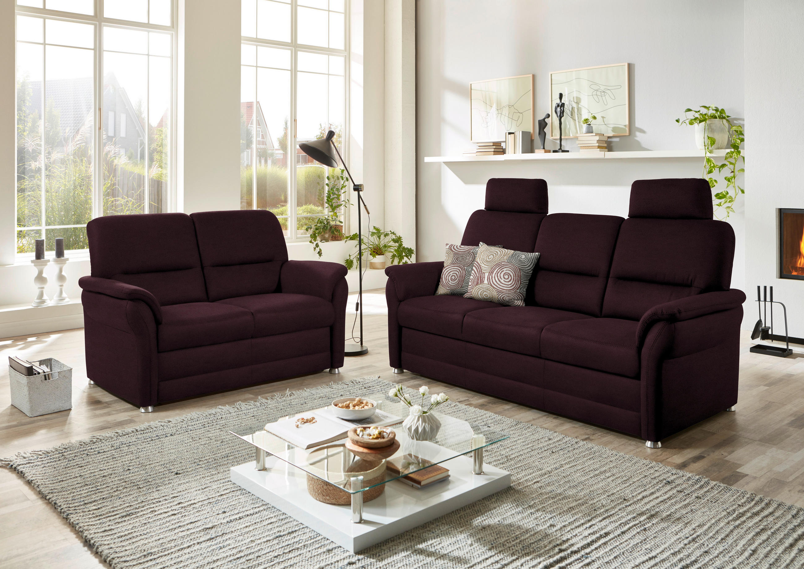 SITZGARNITUR Mikrofaser Dunkelbraun  - Dunkelbraun/Alufarben, KONVENTIONELL, Textil/Metall (192/96/89cm) - Beldomo Comfort