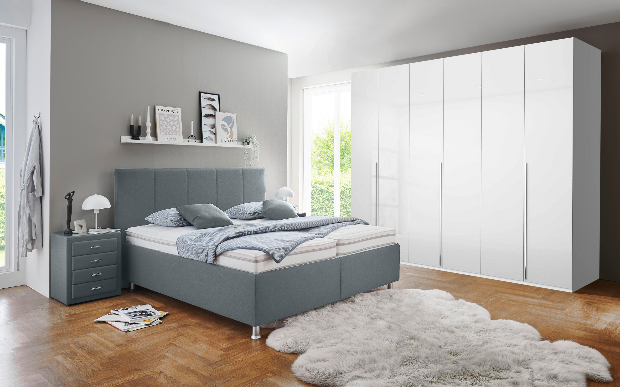 POLSTERBETT 200/200 cm  in Dunkelgrau  - Weiss/Dunkelgrau, Konventionell, Holz/Holzwerkstoff (200/200cm) - Beldomo - Sleep