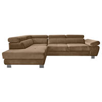 ECKSOFA Braun Webstoff Bettkasten, Schlaffunktion, Rücken echt, Armteilverstellung, Kopfteilverstellung  - Chromfarben/Braun, MODERN, Textil/Metall (205/278cm) - Stylife
