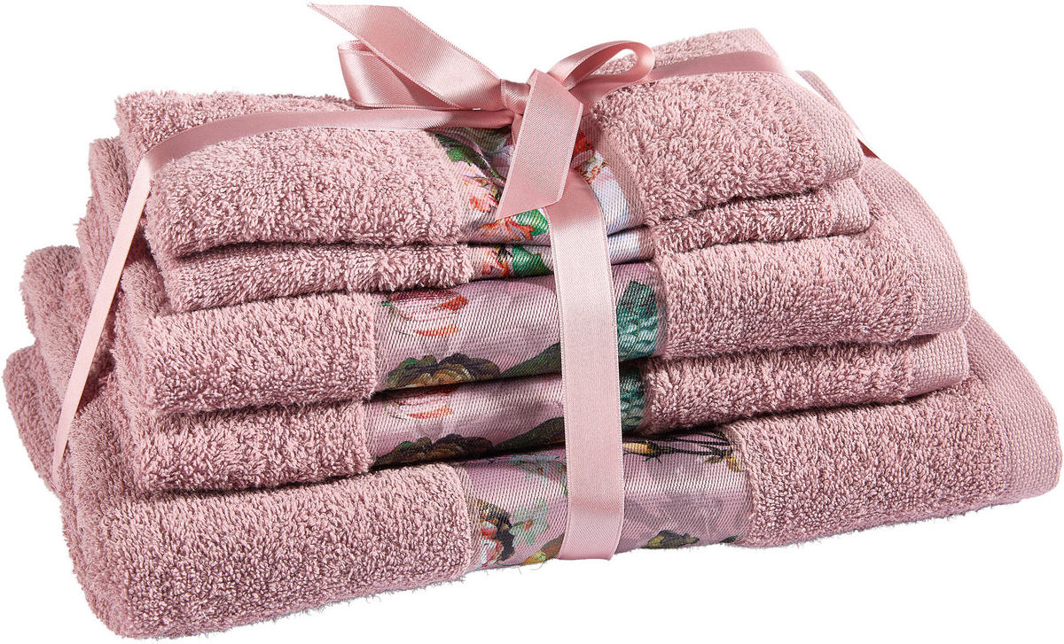 FROTTIERSET Dunkelrosa 5-teilig  - Dunkelrosa, KONVENTIONELL, Textil - Essenza