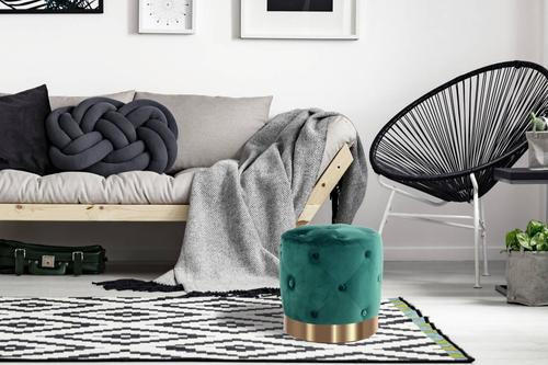 HOCKER in Textil, Holzwerkstoff Grün, Goldfarben  - Goldfarben/Grün, Basics, Holzwerkstoff/Textil (40/40/40cm) - Kayoom
