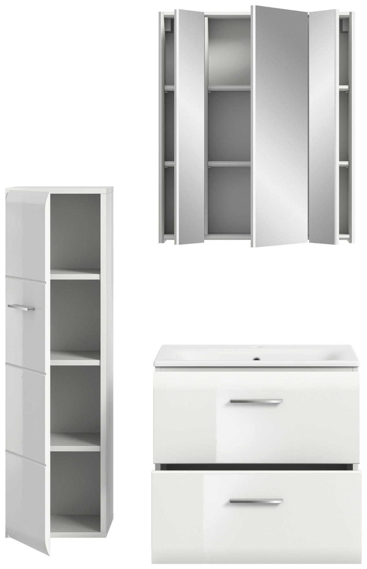 BADEZIMMER 3-teilig 90 cm  - Weiss Hochglanz/Weiss, Modern, Keramik/Holzwerkstoff (90cm) - MID.YOU