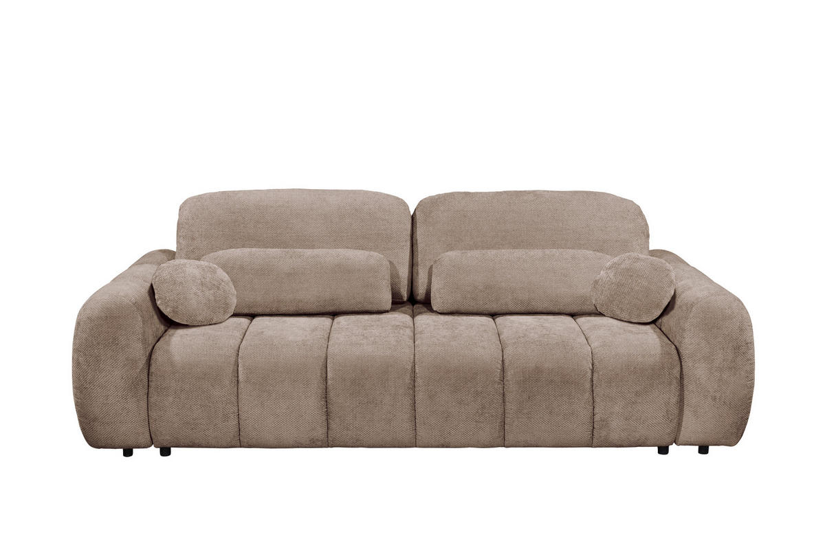 SCHLAFSOFA BUBBLE Webstoff Taupe  inkl. Zierkissen, Nierenkissen, Bettkasten, Liegefläche im Originalstoff  - Taupe/Schwarz, Design, Kunststoff/Textil (256/76/112cm) - MID.YOU