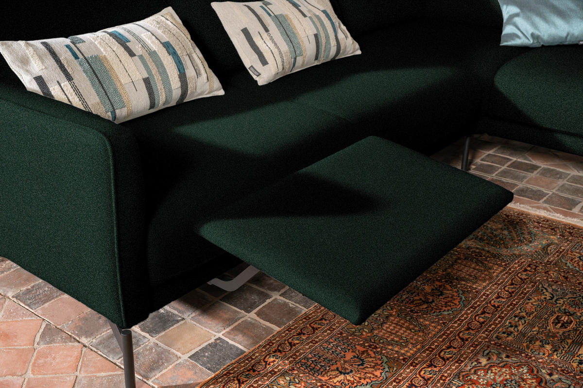 ECKSOFA in Flachgewebe, Struktur Dunkelgrün  - Dunkelgrün/Anthrazit, Design, Textil/Metall (254/230cm) - Johann Jakob