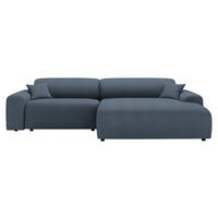 ECKSOFA in Velours, Feincord Blaugrau  292/178 cm  - Blaugrau/Schwarz, Design, Kunststoff/Textil (292/178cm) - home24