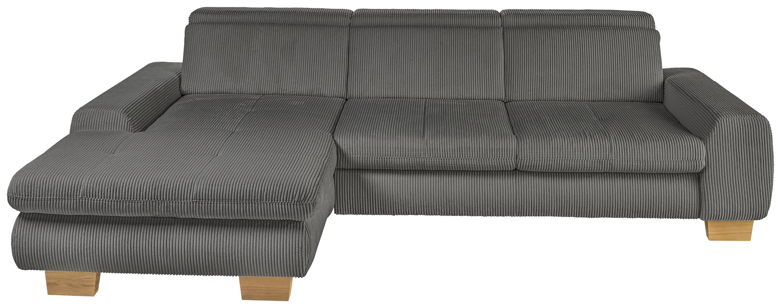 ECKSOFA Anthrazit Cord Rücken echt, Sitztiefenverstellung  - Eiche Bianco/Anthrazit, KONVENTIONELL, Holz/Textil (195/307cm) - SetOne by Musterring
