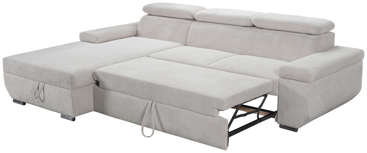 ECKSOFA LARS Creme Cord  - Chromfarben/Creme, Basics, Kunststoff/Textil (189/268cm) - Livetastic