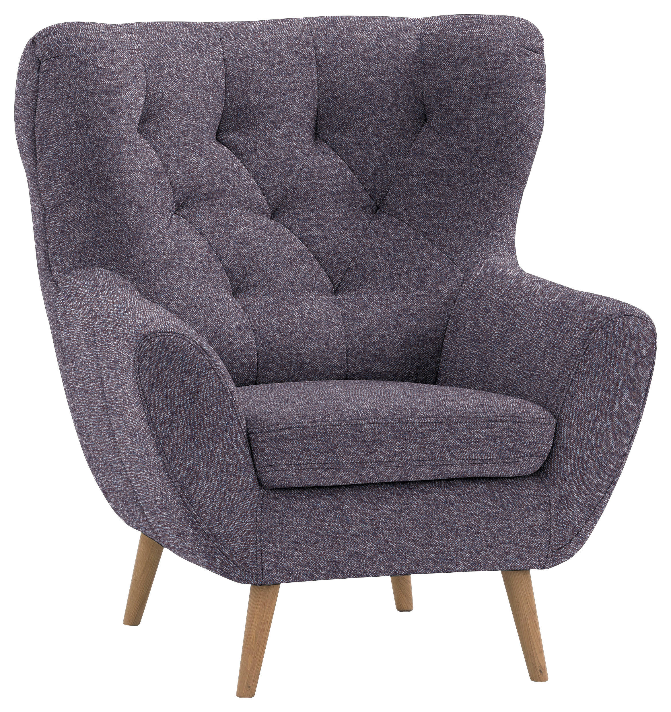 OHRENSESSEL Webstoff Blau  - Blau/Eichefarben, Design, Holz/Textil (87/101/95cm) - Stylife