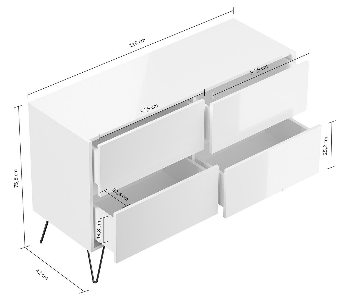 SIDEBOARD Posseik Industrial 119/75/42 cm 4 Schublade(n)  - Eichefarben/Graphitfarben, Design, Holzwerkstoff/Metall (119/75/42cm) - MID.YOU