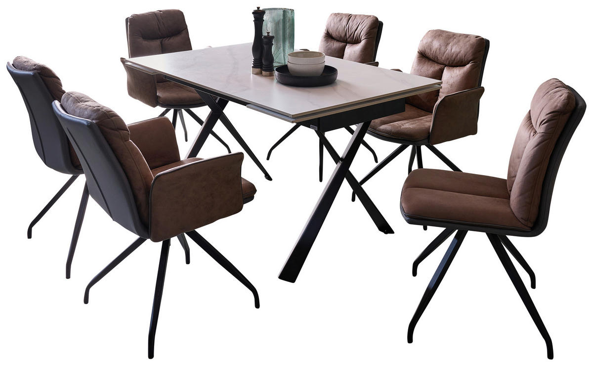 ESSTISCH in Metall, Keramik 140-200/90/76 cm  - Weiss/Schwarz, Design, Keramik/Metall (140-200/90/76cm) - Hom`in