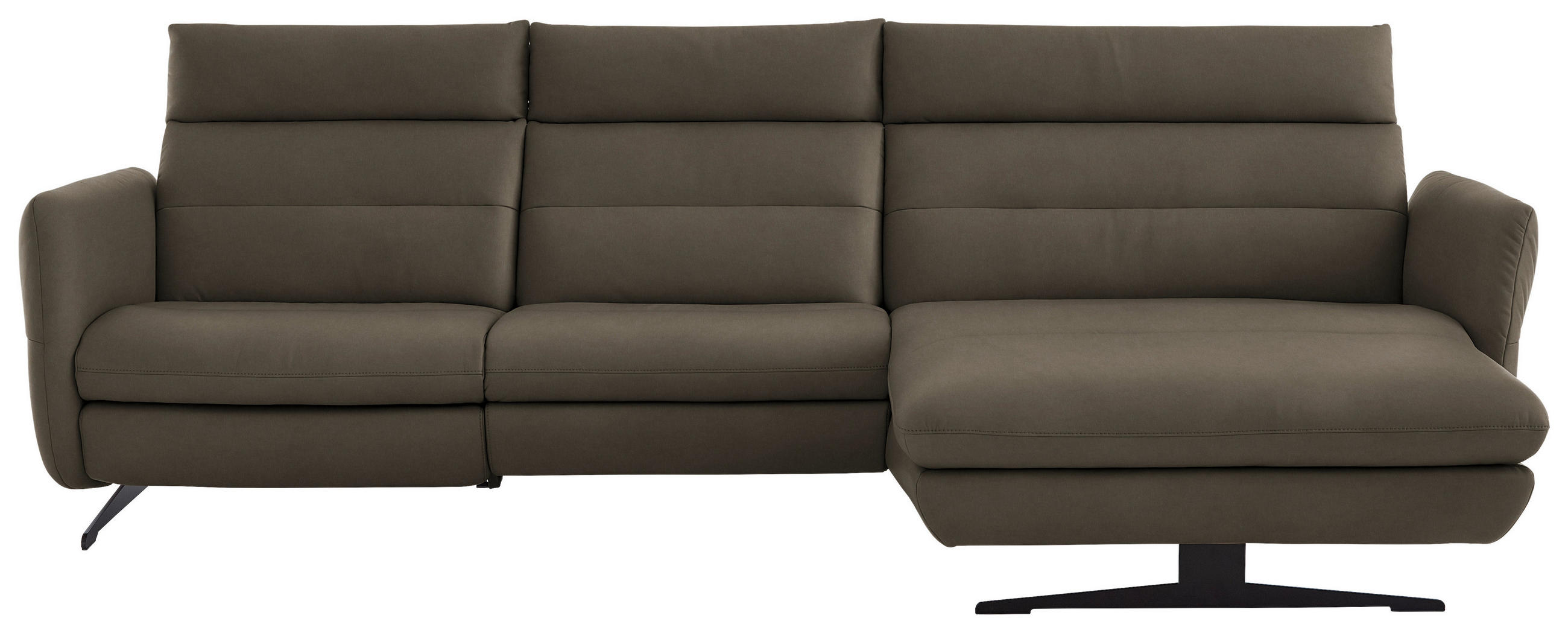 ECKSOFA in Echtleder Graubraun  - Graubraun/Schwarz, Design, Leder/Metall (300/157cm) - Dieter Knoll