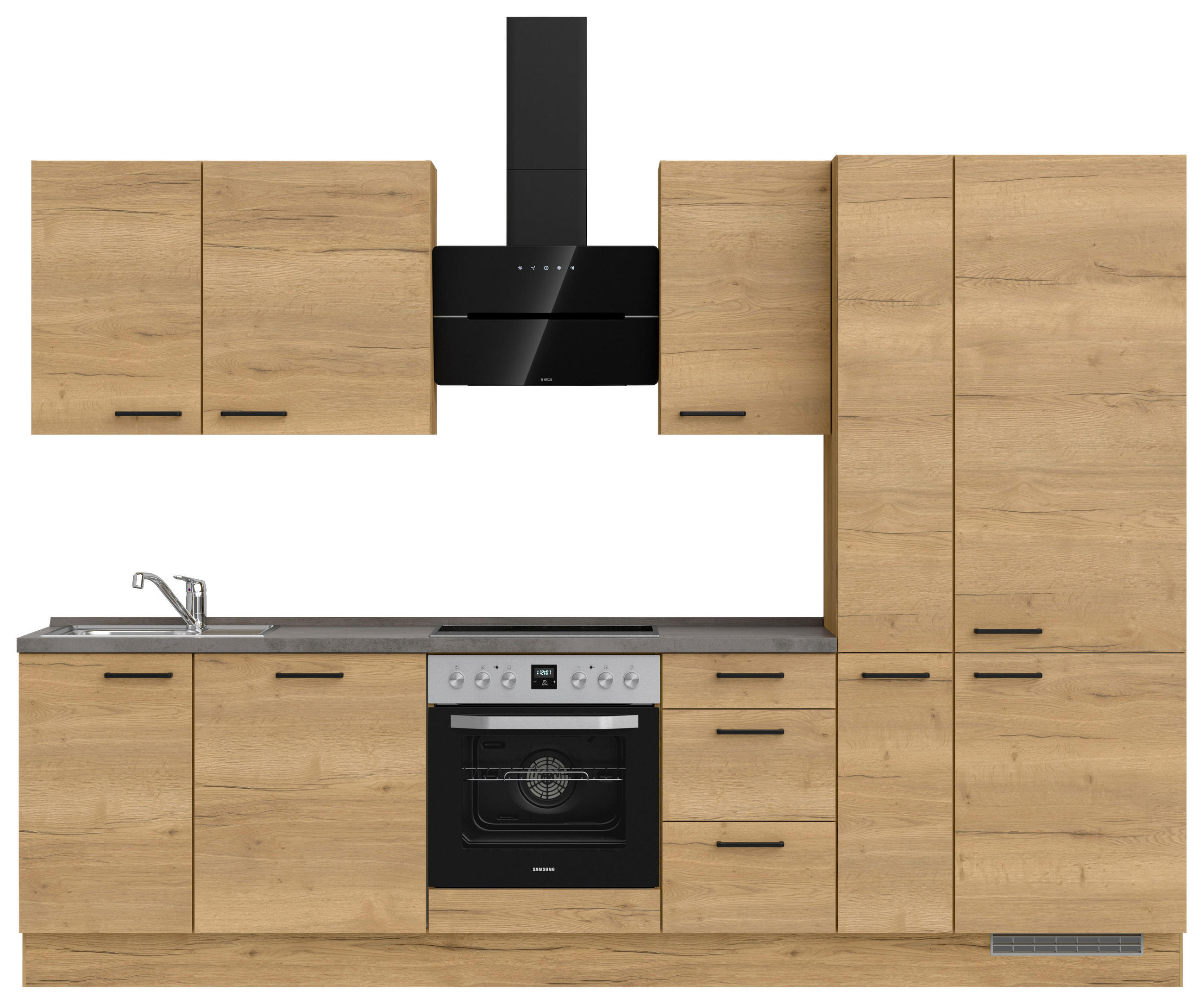 KÜCHENBLOCK 300 cm   in Eichefarben, Schieferfarben  - Schieferfarben/Eichefarben, MODERN, Holzwerkstoff/Metall (300cm) - Nobilia