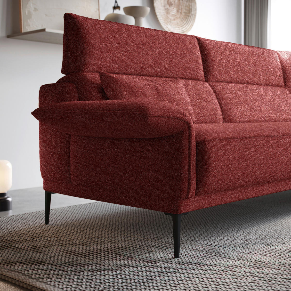 ECKSOFA in Bouclé Rot  330/186 cm  - Rot/Schwarz, Design, Textil/Metall (330/186cm) - Johann Jakob
