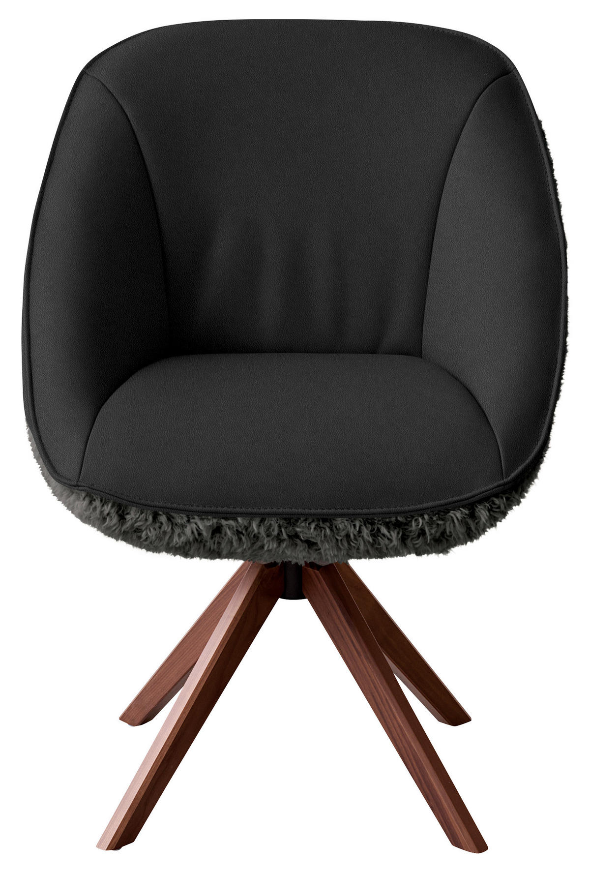 ARMLEHNSTUHL  Beinauswahl, Lederauswahl, Stoffauswahl, inklusive Armlehnen, automatische Rückholfunktion, gepolsterte Armlehnen, Sitzfläche 320° drehbar Hochflor Echtleder  - Nussbaumfarben/Dunkelblau, Design, Leder/Holz (61/89/70cm) - Koinor