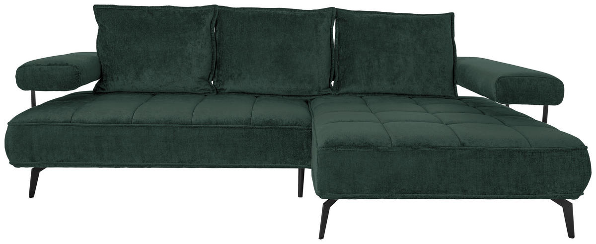 ECKSOFA  in Webstoff Dunkelgrün  266/180 cm  - Dunkelgrün/Schwarz, Design, Textil/Metall (266/180cm) - Welnova
