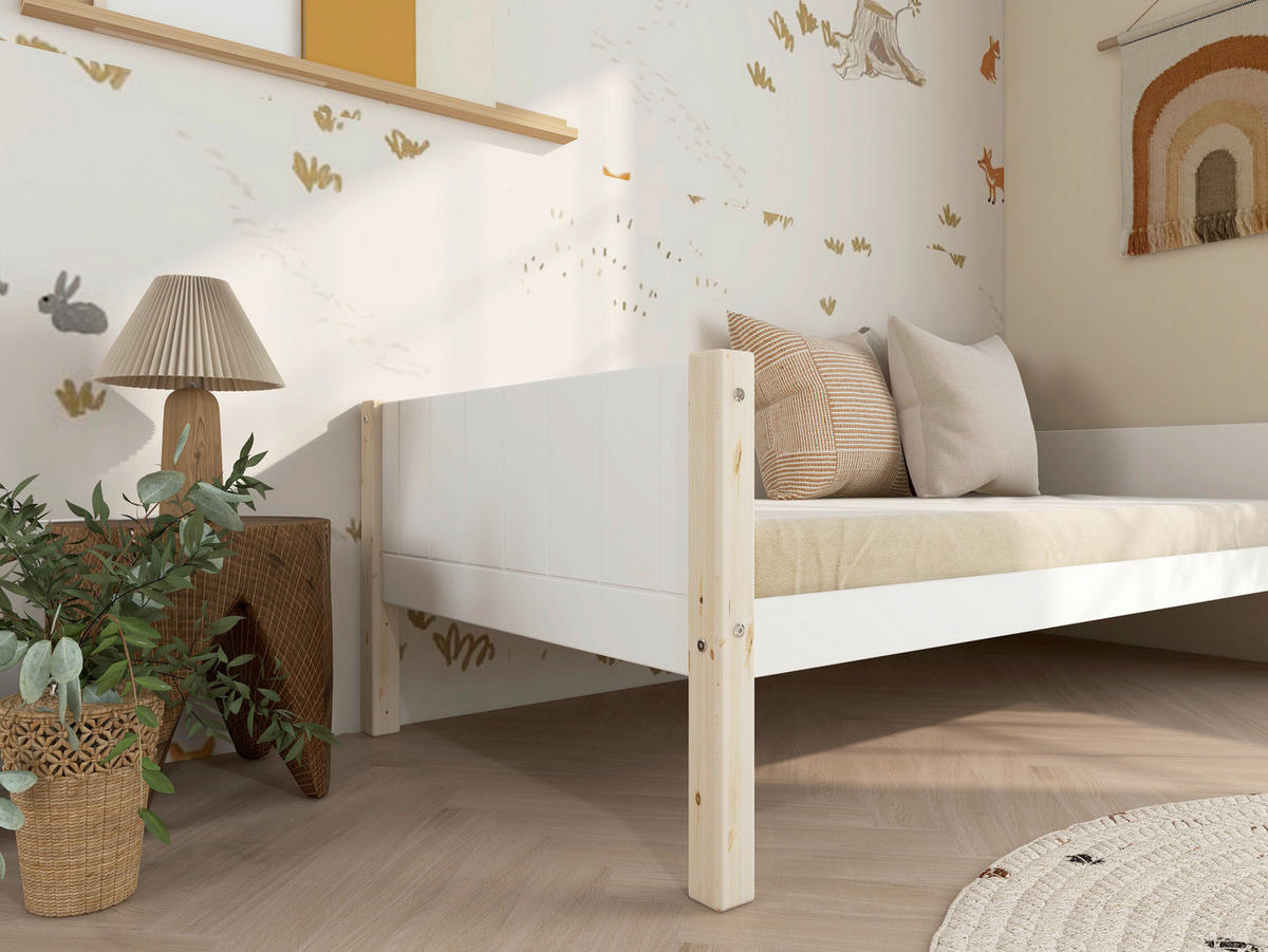 BETT 90/200 cm,  in Weiß, Kieferfarben, Rollrost  - Weiß/Kieferfarben, MODERN, Holz (90/200cm) - Chameo