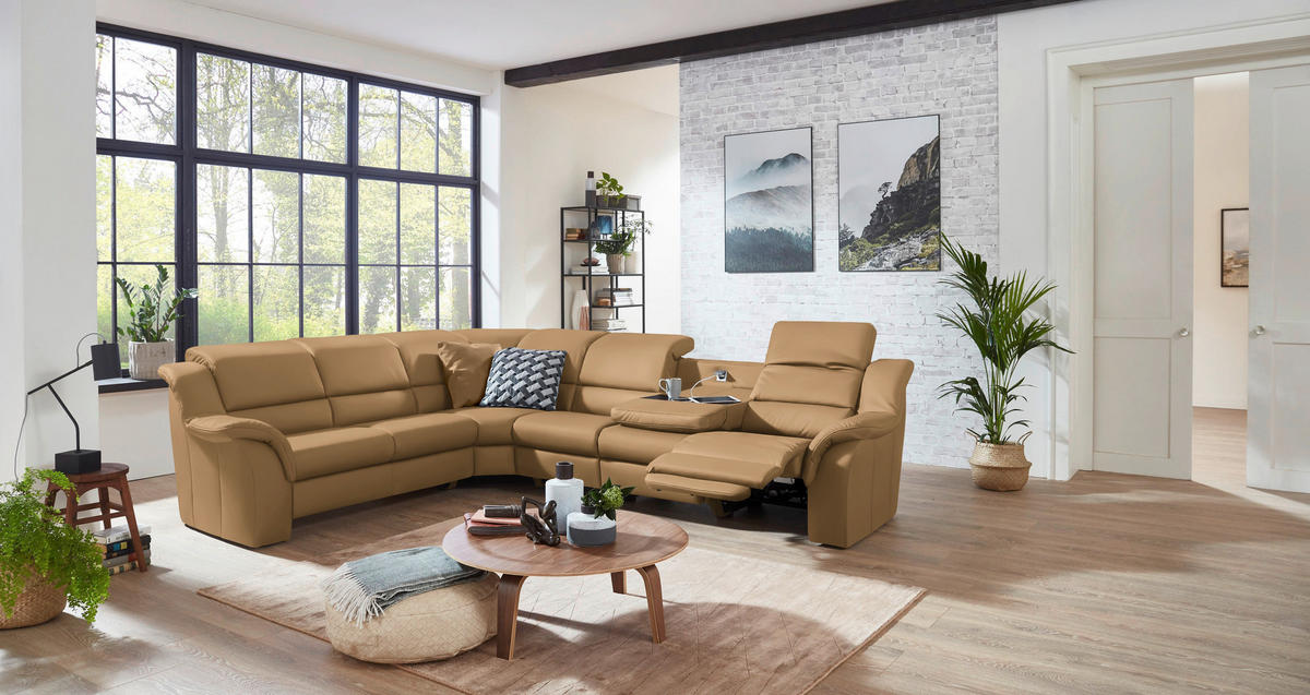ECKSOFA  in Echtleder Honig  260/324 cm  - Schwarz/Honig, KONVENTIONELL, Leder/Kunststoff (260/324cm) - Cantus