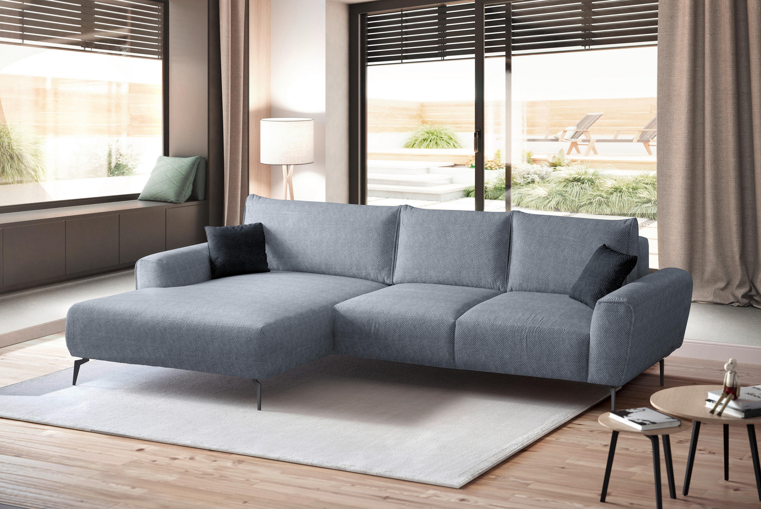 ECKSOFA in Webstoff Blaugrau  - Blaugrau/Schwarz, Design, Textil/Metall (170/272cm) - Welnova
