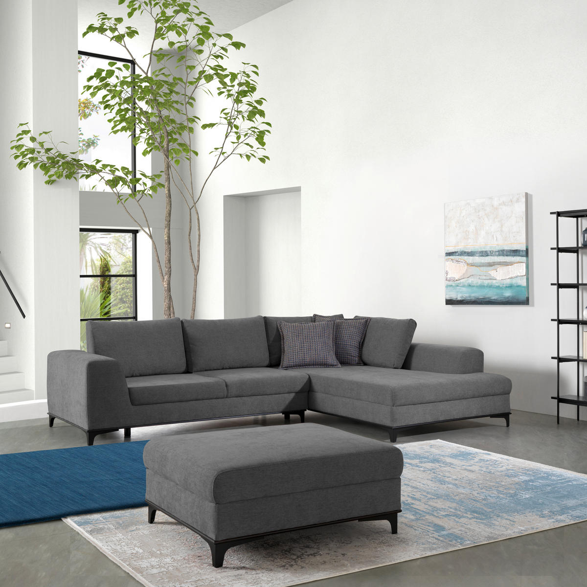 ECKSOFA inkl. Funktionen Grau Webstoff Rückenkissen, Bettkasten, Schlaffunktion, Rücken echt  - Wengefarben/Schwarz, Design, Holz/Textil (314/211cm) - Stylife