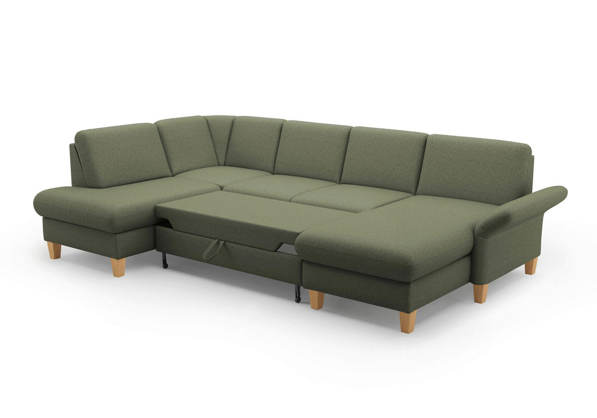 WOHNLANDSCHAFT in Flachgewebe Olivgrün  - Eichefarben/Olivgrün, Konventionell, Holz/Textil (195/314/164cm) - Sit & More