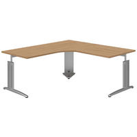ECKSCHREIBTISCH 180/180/70-82 cm  in Grau, Eichefarben, Alufarben  - Eichefarben/Alufarben, KONVENTIONELL, Holzwerkstoff/Metall (180/180/70-82cm) - Moderano