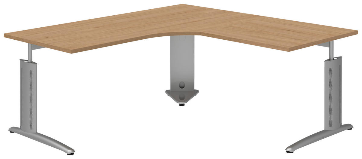 ECKSCHREIBTISCH 180/180/70-82 cm  in Grau, Eichefarben, Alufarben  - Eichefarben/Alufarben, KONVENTIONELL, Holzwerkstoff/Metall (180/180/70-82cm) - Moderano