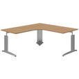 ECKSCHREIBTISCH 180/180/70-82 cm  in Grau, Eichefarben, Alufarben  - Eichefarben/Alufarben, KONVENTIONELL, Holzwerkstoff/Metall (180/180/70-82cm) - Moderano