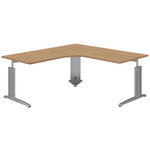 ECKSCHREIBTISCH 180/180/70-82 cm  in Grau, Eichefarben, Alufarben  - Eichefarben/Alufarben, KONVENTIONELL, Holzwerkstoff/Metall (180/180/70-82cm) - Moderano