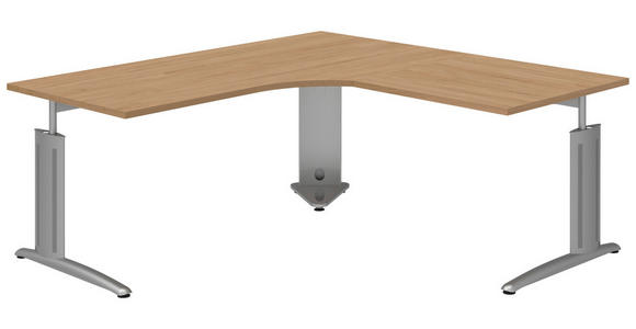 ECKSCHREIBTISCH 180/180/70-82 cm  in Grau, Eichefarben, Alufarben  - Eichefarben/Alufarben, KONVENTIONELL, Holzwerkstoff/Metall (180/180/70-82cm) - Moderano