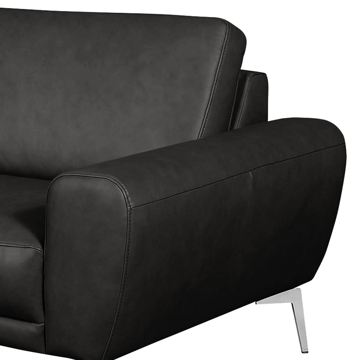 3-SITZER-SOFA in Echtleder Schwarz  - Chromfarben/Schwarz, Design, Leder/Metall (207/85/92cm) - Livetastic