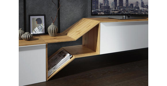 WOHNWAND in Grau, Weiß, Eichefarben - Eichefarben/Weiß, Design, Glas/Holz (300/187/47cm) - Dieter Knoll