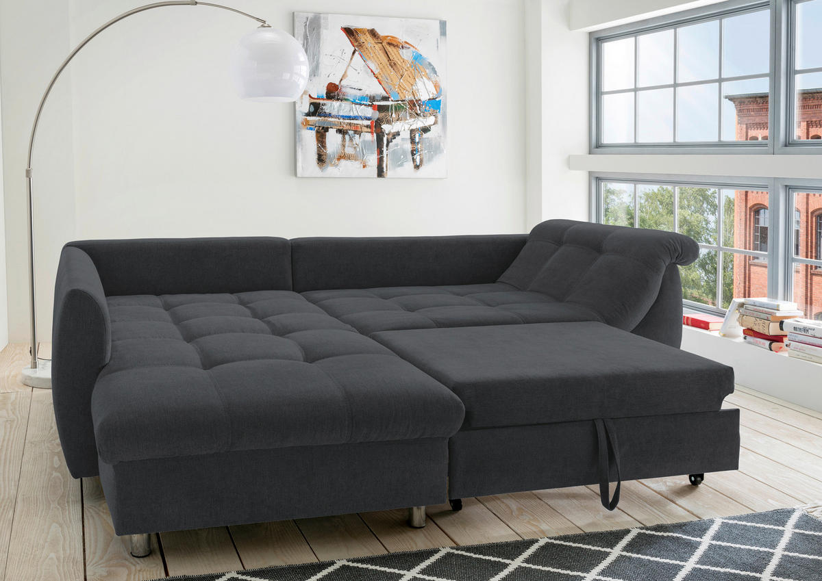 HÖRNSOFFA i mikrofiber svart  - mörkgrå/kromfärg, Design, textil/plast (190/250cm) - Livetastic