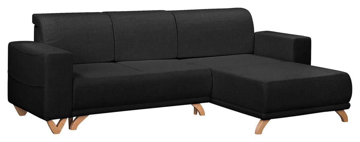 ECKSOFA Bella Schwarz Textilgeflecht  - Wengefarben/Schwarz, Design, Holz/Textil (257/174cm) - Livetastic
