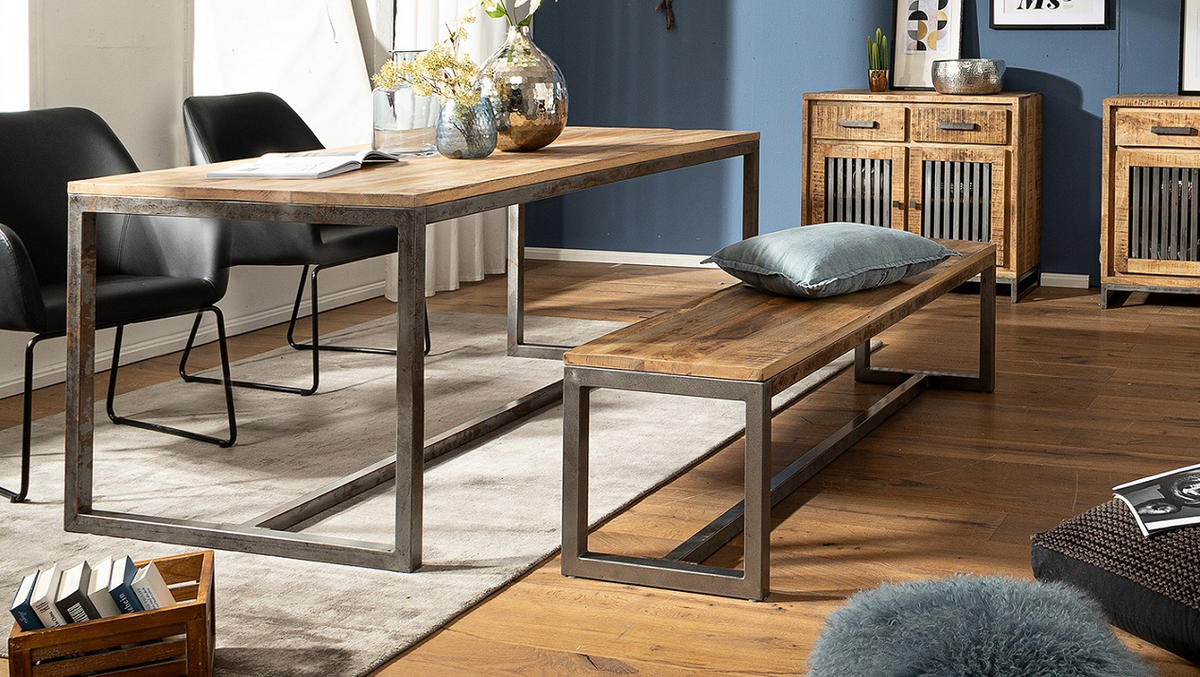 SITZBANK in Holz Naturfarben  - Schwarz/Naturfarben, Konventionell, Holz/Metall (120/46/45cm) - MID.YOU