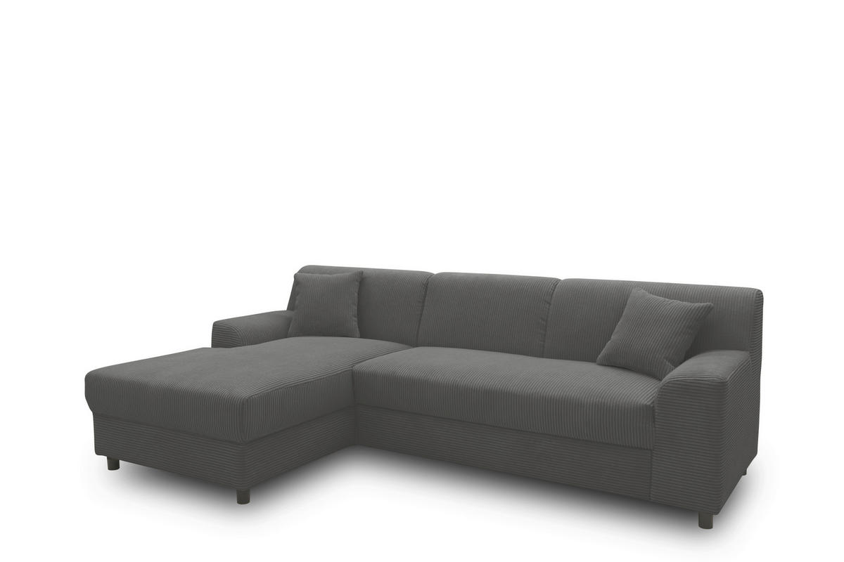 ECKSCHLAFSOFA  CAPRI 2 Grau Cord  - Schwarz/Grau, Basics, Kunststoff/Textil (146/241cm) - MID.YOU