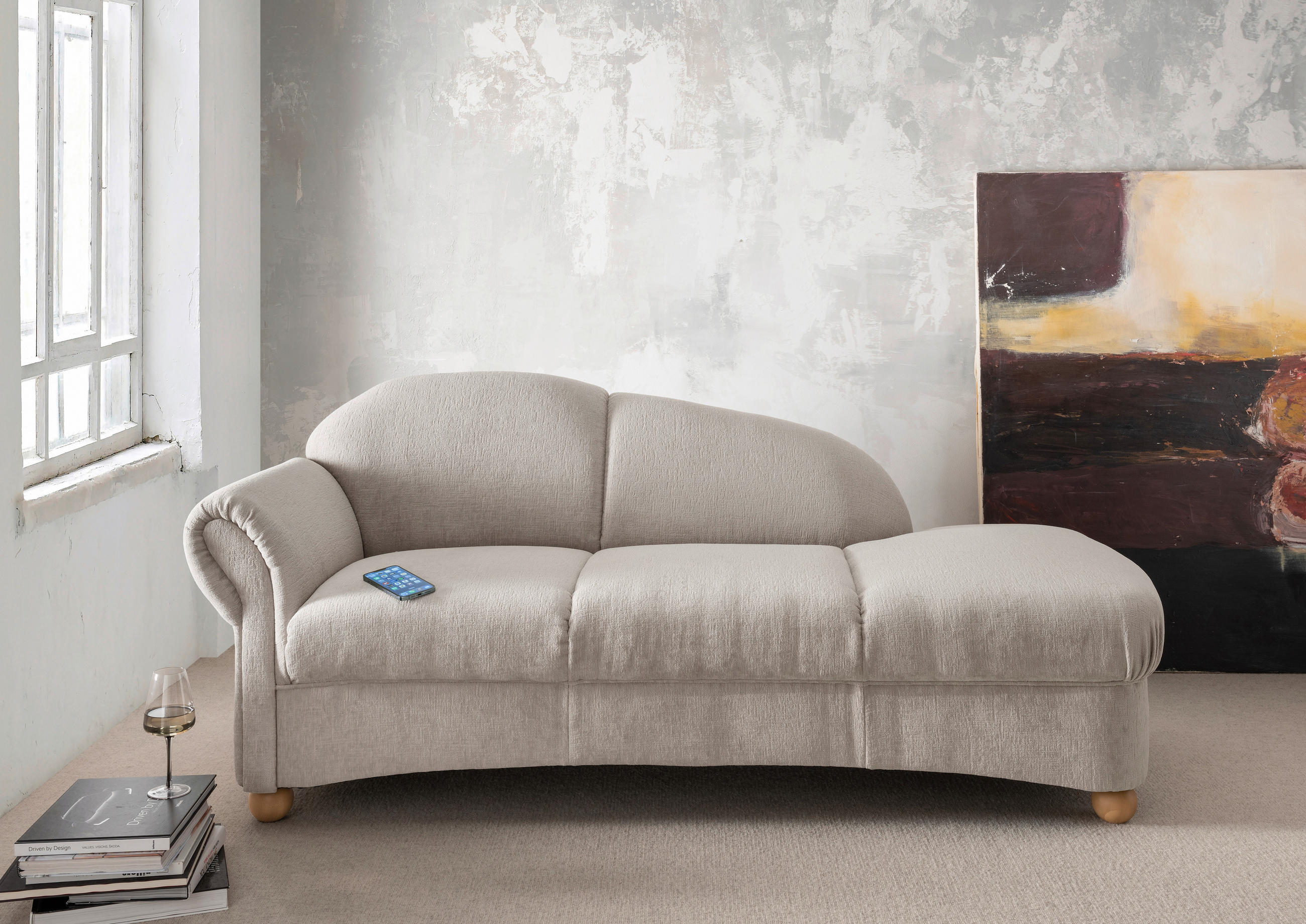 OTTOMANE in Mikrofaser Taupe  - Taupe/Wildeiche, KONVENTIONELL, Holz/Textil (86/84/190cm) - Livetastic