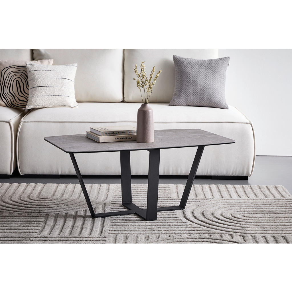 Thumbnail - Novel Couchtisch, Grau, Schwarz, Metall, Glas, Keramik, rechteckig, eckig, Flachrohr, 60x42x100 cm, Wohnzimmer, Wohnzimm...
