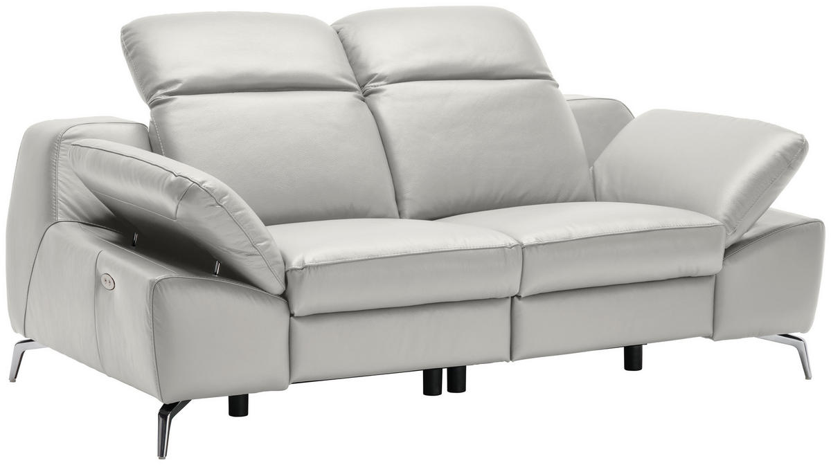 2-SITZER-SOFA Greige Echtleder  - Chromfarben/Greige, Design, Leder/Kunststoff (194/83-99/110cm) - Celina Home