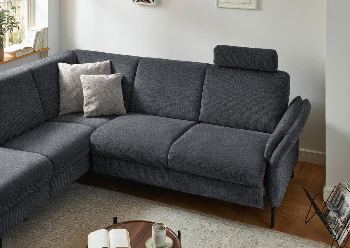 ECKSOFA in Flachgewebe Anthrazit  190/241 cm  - Anthrazit/Schwarz, KONVENTIONELL, Textil/Metall (190/241cm) - Beldomo Comfort