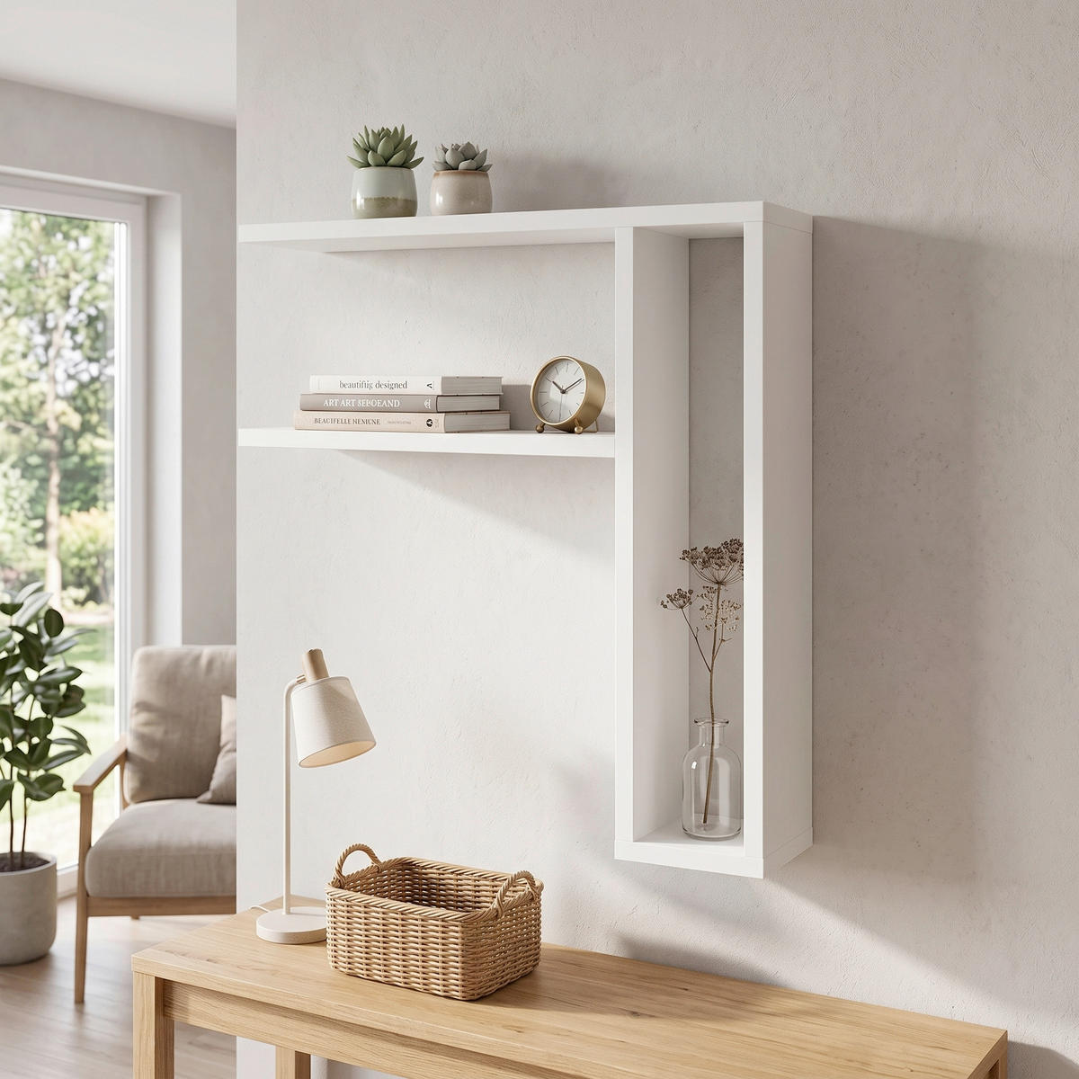 WANDREGAL  - Weiß, Design, Holzwerkstoff (60/62/15cm) - Livetastic