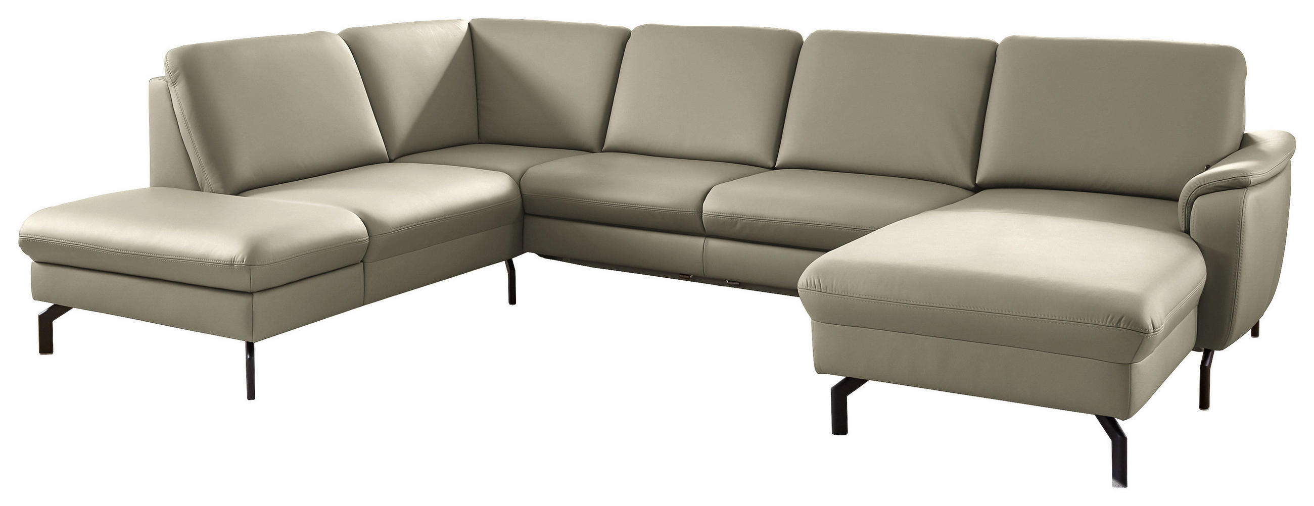 WOHNLANDSCHAFT Echtleder Ecru  - Ecru/Schwarz, Konventionell, Leder/Metall (224/306/168cm) - Beldomo Premium