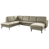 WOHNLANDSCHAFT Echtleder Ecru  - Ecru/Schwarz, Konventionell, Leder/Metall (224/306/168cm) - Beldomo Premium