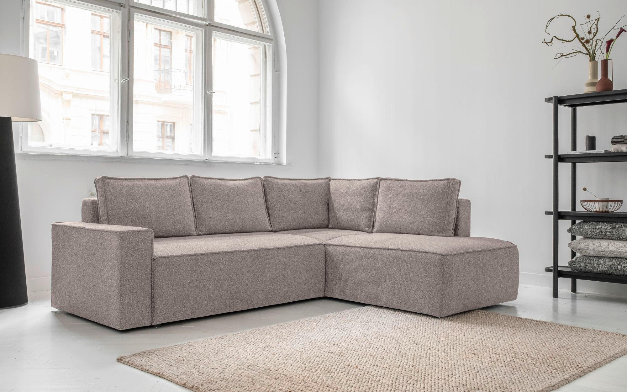 Thumbnail - Mid.you Ecksofa Brave Dave,Grau, Textil, Struktur, 6-Sitzer, L-Form, 247x194 cm, Made in EU, Oeko-Tex® Standard 100, Bet...