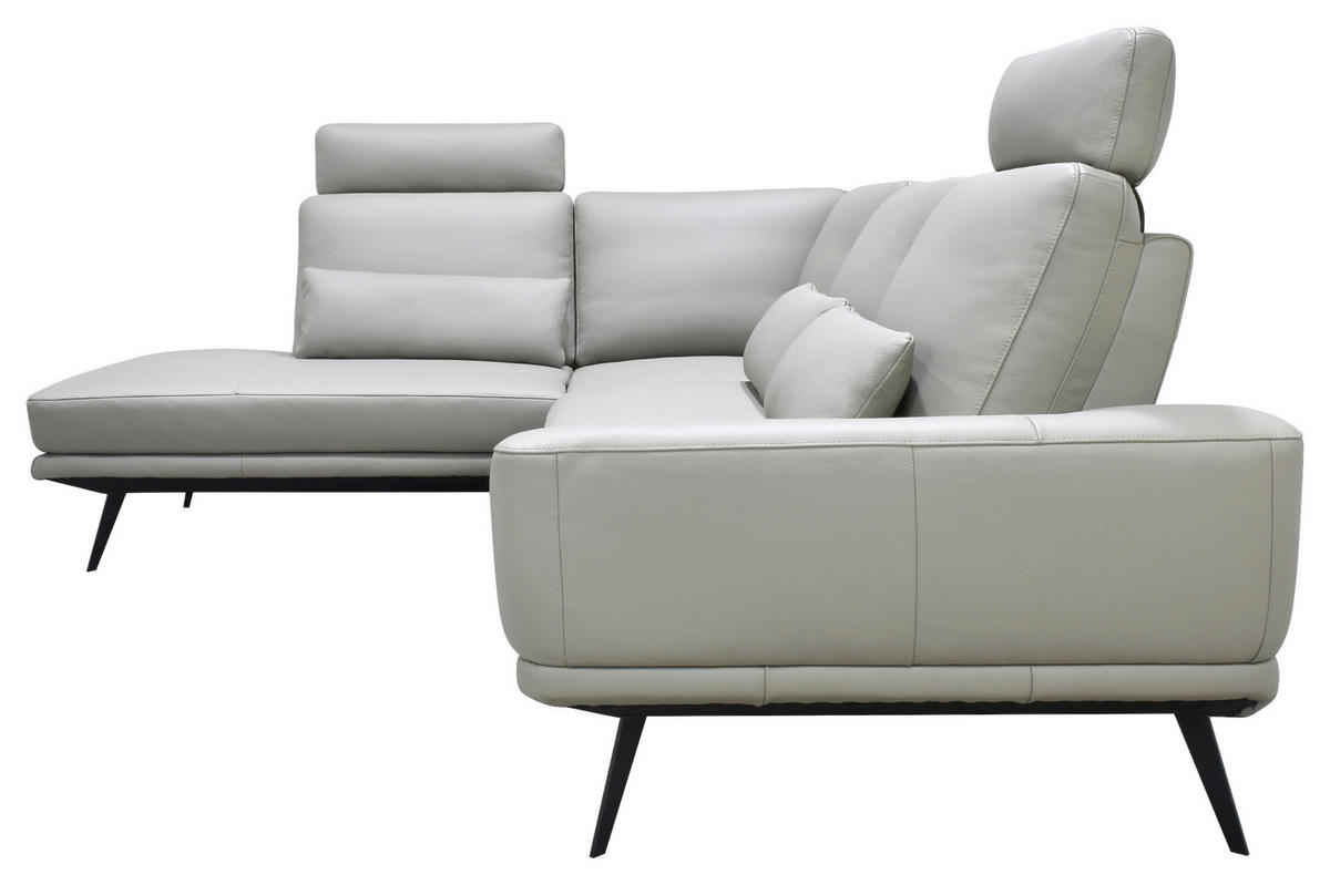 ECKSOFA Taupe Echtleder Zierkissen, Rücken echt, Kopfteilverstellung, Sitztiefenverstellung, Kopfstütze  - Taupe/Schwarz, Design, Leder/Metall (225/276cm) - Celina Home