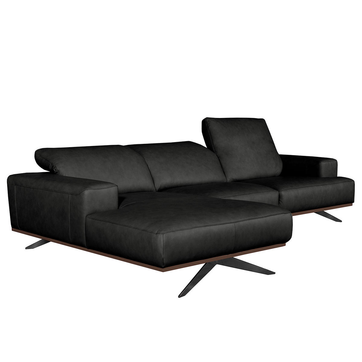 ECKSOFA  in Echtleder Schwarz  187/295 cm  - Schwarz, Design, Leder/Metall (187/295cm) - Livetastic