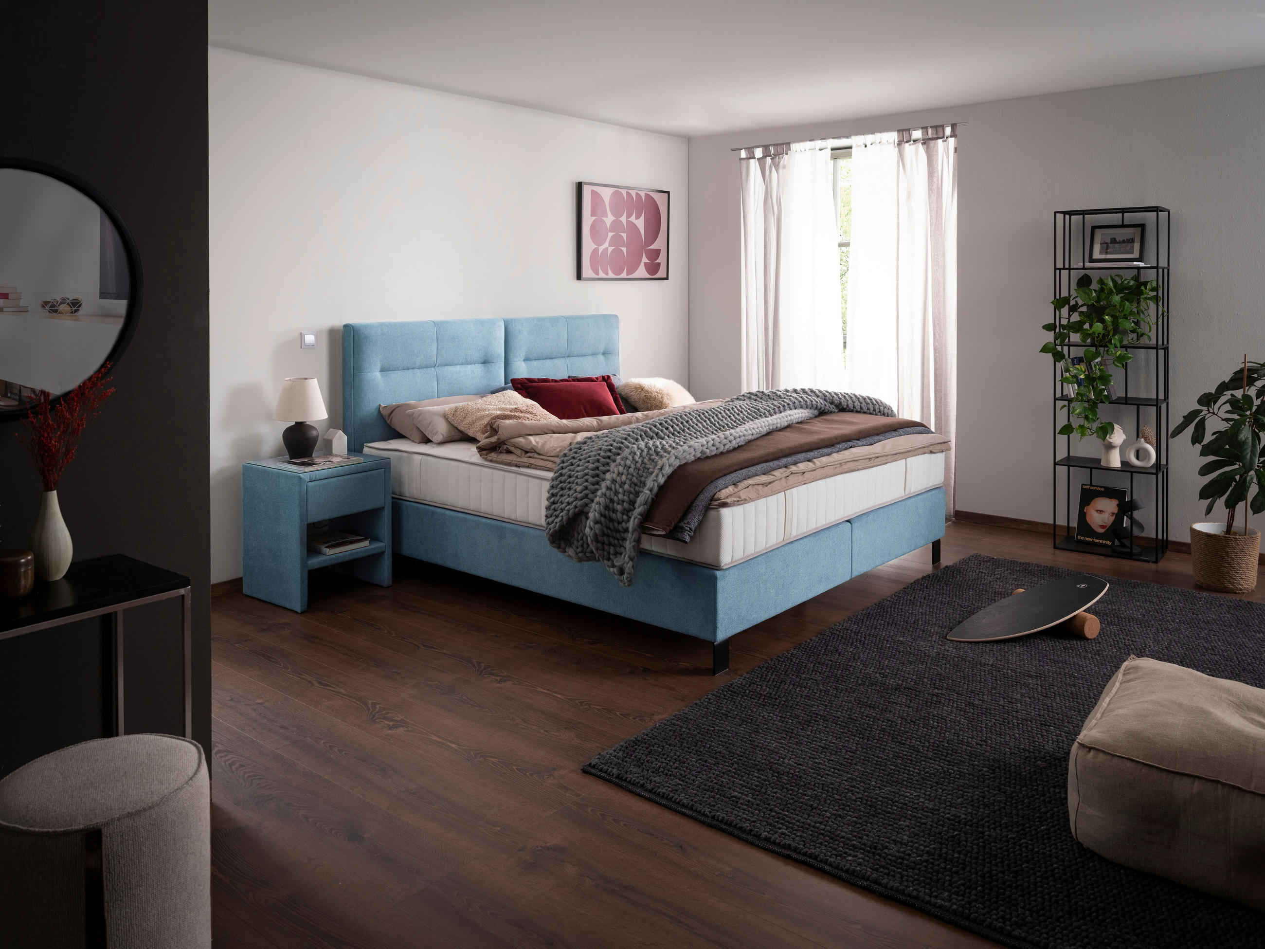BOXSPRINGBETT 160/220 cm  in Pastellblau  - Pastellblau/Schwarz, Konventionell, Textil/Metall (160/220cm) - Esposa