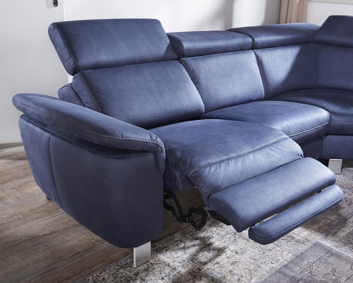ECKSOFA in Flachgewebe, Mikrofaser Dunkelblau  - Beige/Alufarben, Design, Textil/Metall (239/271cm) - Cantus
