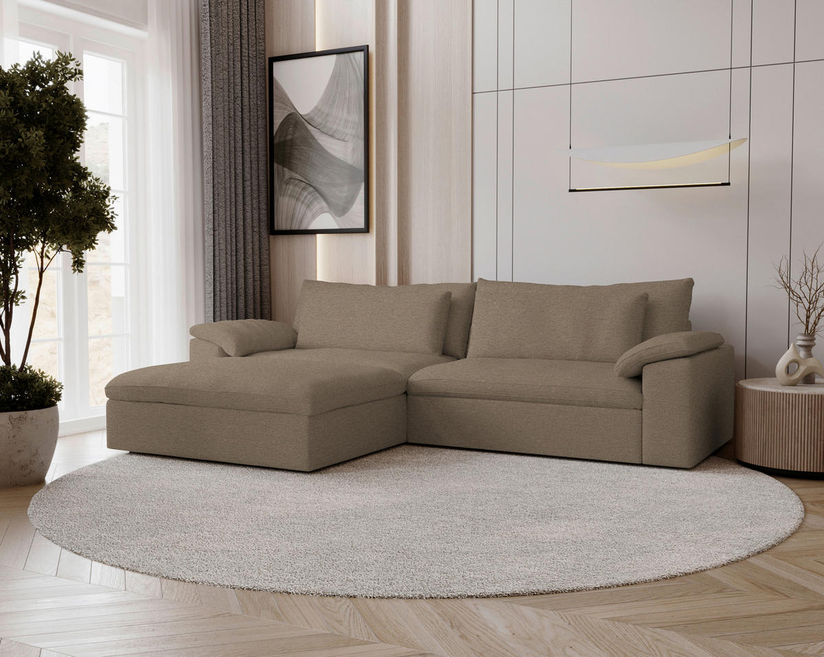 ECKSOFA Flachgewebe Hellbraun  - Hellbraun/Schwarz, Modern, Kunststoff/Textil (306/198cm) - Carryhome