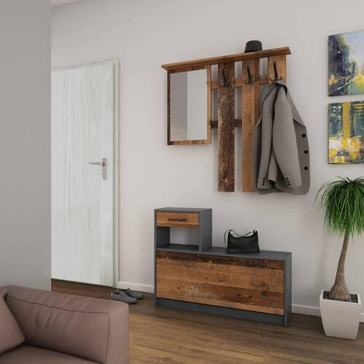 GARDEROBE  in 97/190/25 cm  - Anthrazit/Dunkelbraun, MODERN, Glas/Holzwerkstoff (97/190/25cm) - MID.YOU