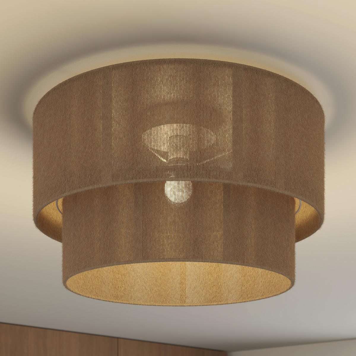 DECKENLEUCHTE  45/27 cm    - Braun/Weiß, Natur, Kunststoff/Textil (45/27cm) - Novel